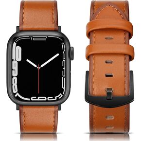 Leather Band Compatible with Apple Watch Bands 45mm 42mm 44mm Men Women, Vintage Genuine Leather Wristband Replacement Band Compatible for iWatch Series 9 8 7 6 5 4 3 2 1 SE Retro Walnut