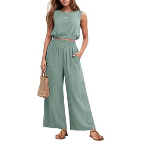 طقم مكون من قطعتين للنساء من GRECERELLE بدون أكمام بنطال ذو قصة أرجل واسعة طقم رياضي للنساء لصيف 2024 in Kuwait