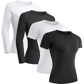 TELALEO 4 قطع من القمصان النسائية المضغوطة بأكمام طويلة/قصيرة الأكمام لأداء التمارين الرياضية، ملابس رياضية للصالة الرياضية in Kuwait