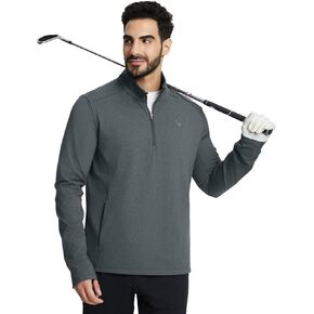 BALEAF Men's Golf Quarter Zip Fleece Pullover with Zipper Pockets Water Resistant Hiking Sweater