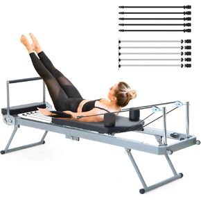 Pilates Reformer, Foldable Pilates Reformer Machine for Home Workout, Pilates Equipment with Springs and Replaceable Bungee Cords