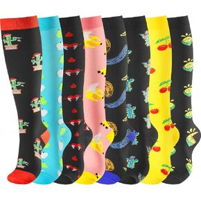 8 Pairs Compression Socks for Women & Men Knee High Compression Stocking Circulation 20-30mmhg Support Running Travel