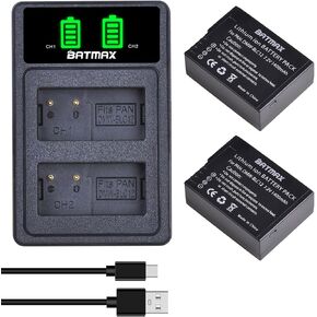 Batmax 2X 1400mAh DMW-BLC12 Replacement Battery and Charger for Panasonic DMW-BLC12E DMW-BLC12PP Battery Lumix DMC-FZ200, DMC-FZ1000, DMC-G5, DMC-G6, DMC-G7, DMC-GX8, DMC-G85, DMC-GH2 Cameras