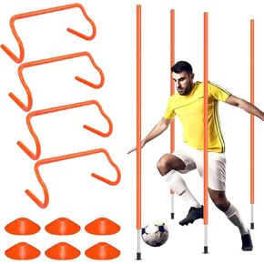 Agility Training Equipment Soccer Speed Training Includes 4 Adjustable Soccer Agility Poles 4 Agility Hurdles 6 Soccer Cones for Youth Adults Athletes Football Soccer Training