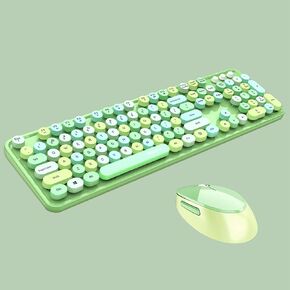 2.4G Full-Size Wireless Keyboard and Mouse Combo, Multi-Color Typewriter Style Round Keycap, Cute Candy Colors, Compatible with Notebook, PC (104 Keys,Blue)