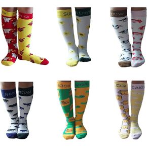 Kids Knee High Compound Word Socks - 6 Pairs - Cowgirl, Rainbow, Cupcake, Bookworm, Sunflower, & Toothbrush.