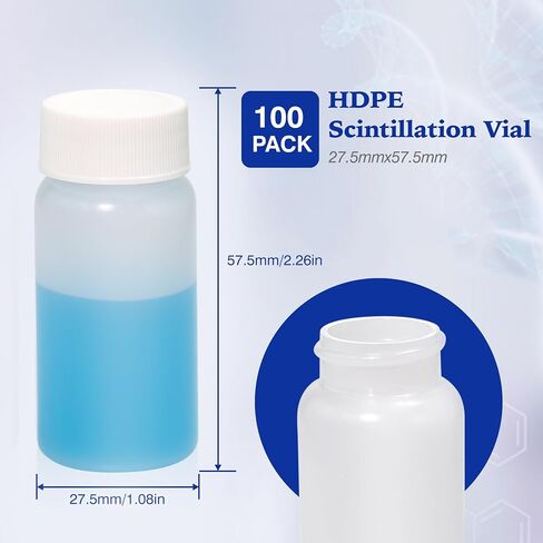 20 ml HDPE Scintillation Vials, Liquid Sample Scintillation Counting Vials, 22-400 White Screw Cap, Silver Aluminum Foil Liner, 100 PCS in Kuwait