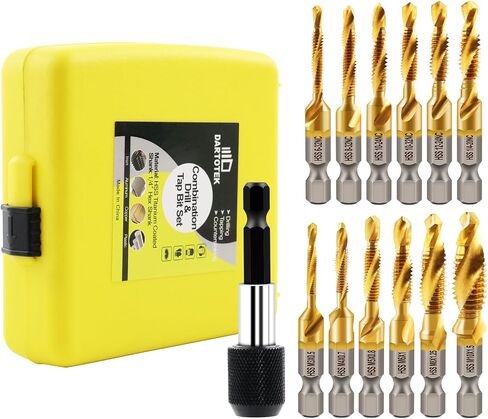 Combination Drill and Tap Bit Set,Titanium Coated Tapping Bit Tool 6pcs SAE Screw tap Drill bit for Drilling Tapping, Countersinking on Electric Drill or Tapping Machine in Kuwait