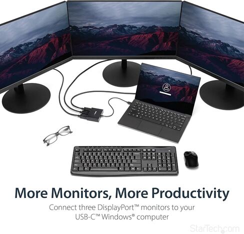 محول StarTech.com 3 منافذ USB-C متعدد الشاشات، USB من النوع C إلى 3x DisplayPort 1.4 MST Hub، موسع / مقسم عرض الكمبيوتر المحمول الثلاثي 4K 60 هرتز DP، HDR، كابل مدمج طويل جدًا، Windows (MST14CD123DP) in Kuwait