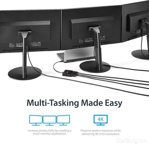 محول StarTech.com 3 منافذ USB-C متعدد الشاشات، USB من النوع C إلى 3x DisplayPort 1.4 MST Hub، موسع / مقسم عرض الكمبيوتر المحمول الثلاثي 4K 60 هرتز DP، HDR، كابل مدمج طويل جدًا، Windows (MST14CD123DP) in Kuwait