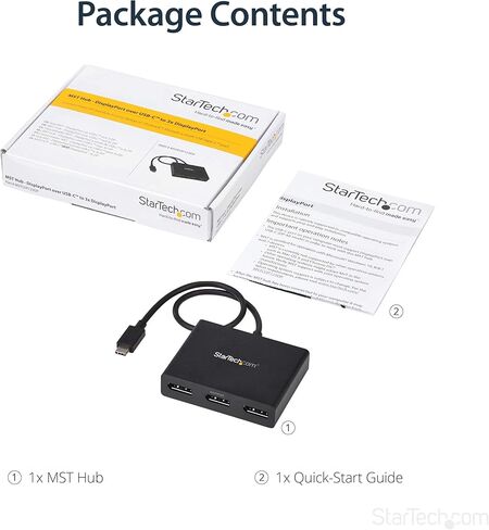 محول StarTech.com 3 منافذ USB-C متعدد الشاشات، USB من النوع C إلى 3x DisplayPort 1.4 MST Hub، موسع / مقسم عرض الكمبيوتر المحمول الثلاثي 4K 60 هرتز DP، HDR، كابل مدمج طويل جدًا، Windows (MST14CD123DP) in Kuwait