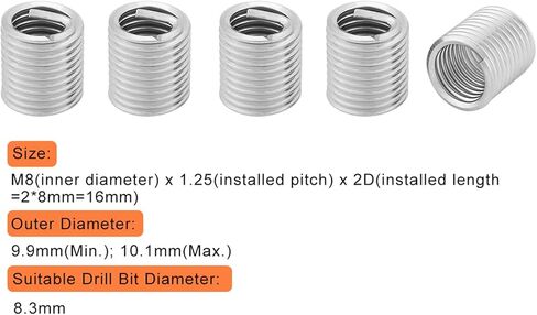 M8 Helicoil, 100 PCS Stainless Steel M8 x 1.25 x 2D Length Threaded Inserts, Thread Reinforce Repair Tool for Helical Repair in Saudi Arabia