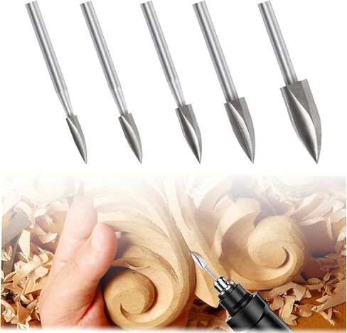 مجموعة 5 قطع من رؤوس مثقاب نحت الخشب لأداة دوارة Dre-me-l، أدوات نحت الخشب، أداة طحن الحرف الخشبية العالمية 1/8 بوصة لحفر الحفر والنحت الصغير in Kuwait