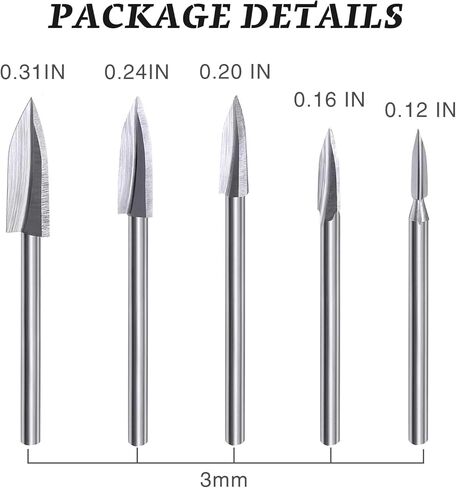 مجموعة 5 قطع من رؤوس مثقاب نحت الخشب لأداة دوارة Dre-me-l، أدوات نحت الخشب، أداة طحن الحرف الخشبية العالمية 1/8 بوصة لحفر الحفر والنحت الصغير in Kuwait