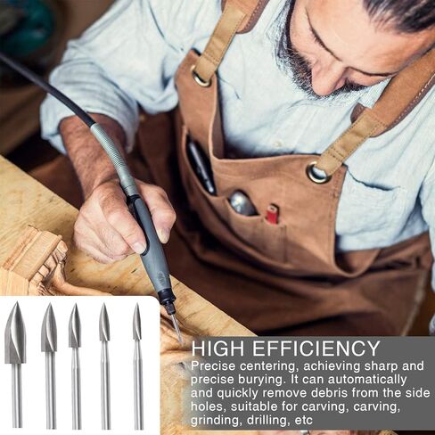 مجموعة 5 قطع من رؤوس مثقاب نحت الخشب لأداة دوارة Dre-me-l، أدوات نحت الخشب، أداة طحن الحرف الخشبية العالمية 1/8 بوصة لحفر الحفر والنحت الصغير in Kuwait