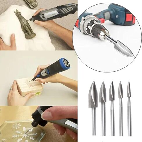 مجموعة 5 قطع من رؤوس مثقاب نحت الخشب لأداة دوارة Dre-me-l، أدوات نحت الخشب، أداة طحن الحرف الخشبية العالمية 1/8 بوصة لحفر الحفر والنحت الصغير in Kuwait