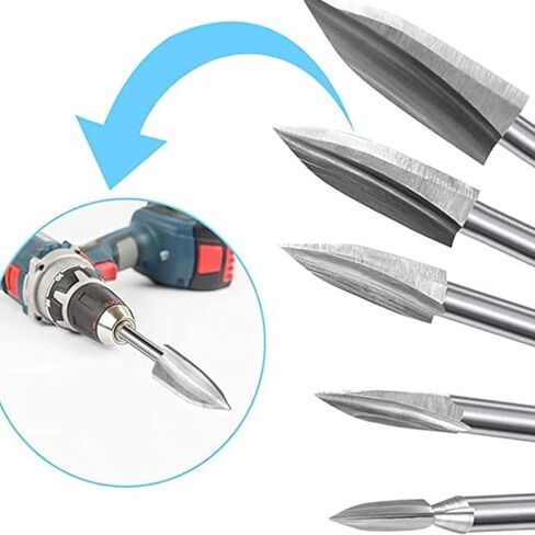 مجموعة 5 قطع من رؤوس مثقاب نحت الخشب لأداة دوارة Dre-me-l، أدوات نحت الخشب، أداة طحن الحرف الخشبية العالمية 1/8 بوصة لحفر الحفر والنحت الصغير in Kuwait