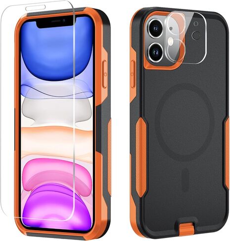 حافظة Xmon لهاتف iPhone 11، حافظة متينة شديدة التحمل بمشبك حزام [واقي شاشة من الزجاج المقسى مع عدسة الكاميرا] غطاء واقٍ [مقاوم للصدمات] متوافق مع هاتف Apple iPhone 11 (أسود) in Kuwait