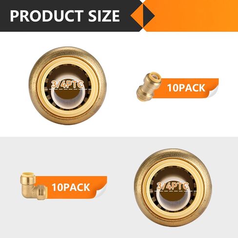 12-Pack Pushfit Fittings Combo, 1/2" Push to Connect Plumbing Fittings-Coupling(5 PCS), Elbow(5 PCS), Tee(2 PCS), Brass Push-fit Fittings with Disconnect Clip in Kuwait