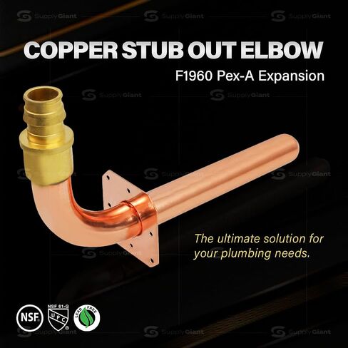Pex-A Expansion Copper Stub Out Elbow with Flange 3/4" x 4" x 8", F1960 Stub Out Elbow Fitting No Lead Brass, For Use in Pex-A-Tubing Connection in Saudi Arabia