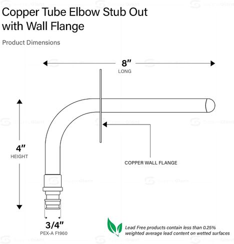 Pex-A Expansion Copper Stub Out Elbow with Flange 3/4" x 4" x 8", F1960 Stub Out Elbow Fitting No Lead Brass, For Use in Pex-A-Tubing Connection in Saudi Arabia