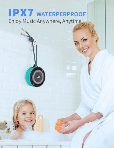 Shower Speaker, Certified IPX7 Waterproof,Portable Bluetooth Speaker with Suction Cup,Hook,Light, Stocking Stuffers, Premium Mini Outdoor Wireless Speaker, Ideal Gift for Christmas (Blue) in Kuwait
