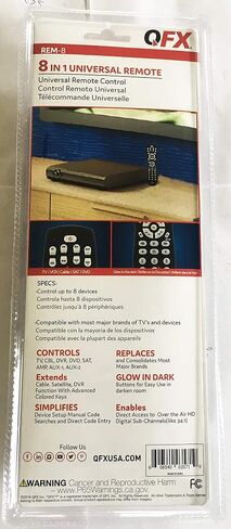 QFX REM-115 8 in 1 Large Jumbo Universal Remote Control for RCA, Sony, Philips, Samsung, GE, Zenith, Panasonic, Sharp, Toshiba, Daewoo, Hitachi, Sanyo, LG, JVC, Mitsubishi, Emerson, Magnavox | Compatible with Philips, LG, Panasonic, Toshiba & Many More, C in Kuwait