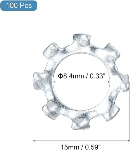uxcell M8 100Pcs External Tooth Star Lock Washers, Carbon Steel Zinc Plated Tooth Locking Ring Washers Quick Speed Star Nut Locking Fastener, White in Saudi Arabia