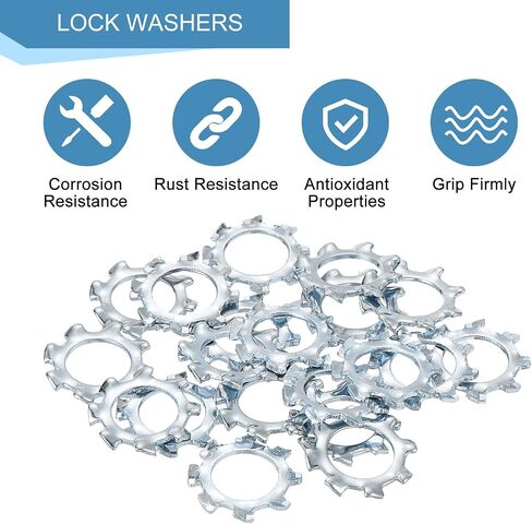uxcell M8 100Pcs External Tooth Star Lock Washers, Carbon Steel Zinc Plated Tooth Locking Ring Washers Quick Speed Star Nut Locking Fastener, White in Saudi Arabia
