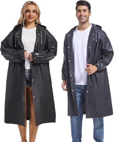 2PCS Rain Ponchos for Adults Reusable Raincoats Emergency Survival With Hoods&Sleeves for Women Men in Kuwait