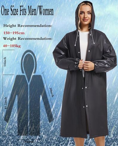 2PCS Rain Ponchos for Adults Reusable Raincoats Emergency Survival With Hoods&Sleeves for Women Men in Kuwait
