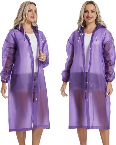 2PCS Rain Ponchos for Adults Reusable Raincoats Emergency Survival With Hoods&Sleeves for Women Men in Kuwait