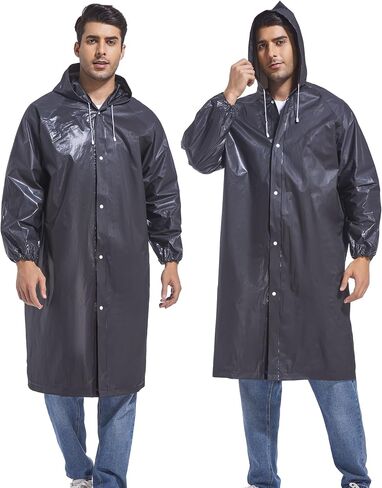 2PCS Rain Ponchos for Adults Reusable Raincoats Emergency Survival With Hoods&Sleeves for Women Men in Kuwait
