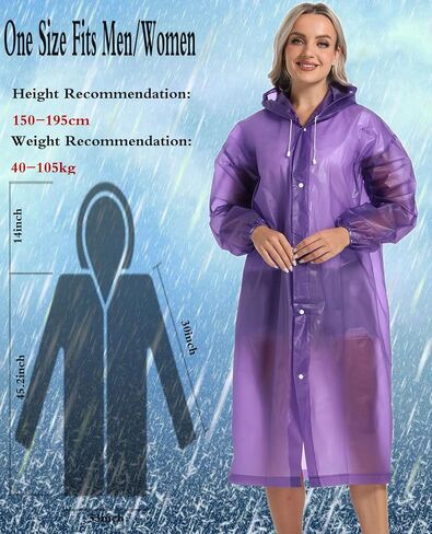 2PCS Rain Ponchos for Adults Reusable Raincoats Emergency Survival With Hoods&Sleeves for Women Men in Kuwait