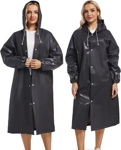 2PCS Rain Ponchos for Adults Reusable Raincoats Emergency Survival With Hoods&Sleeves for Women Men in Kuwait