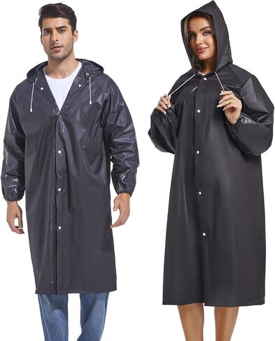 2PCS Rain Ponchos for Adults Reusable Raincoats Emergency Survival With Hoods&Sleeves for Women Men in Kuwait