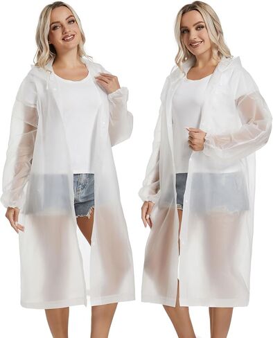 2PCS Rain Ponchos for Adults Reusable Raincoats Emergency Survival With Hoods&Sleeves for Women Men in Kuwait