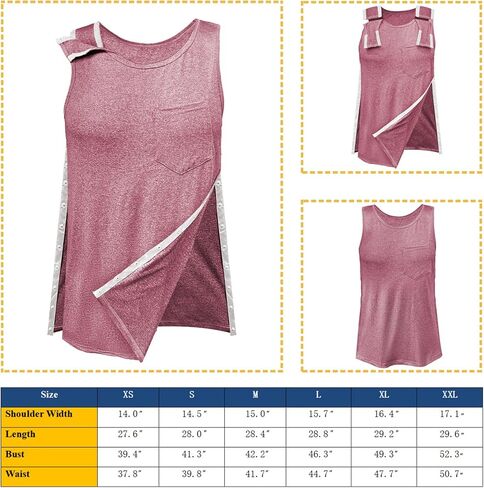 Unisex Post Shoulder Surgery Tank Tops Shoulder Side Full Snap Access Shirt Tearaway Arm Chest Rotator Cuff Recovery Clothing in Kuwait