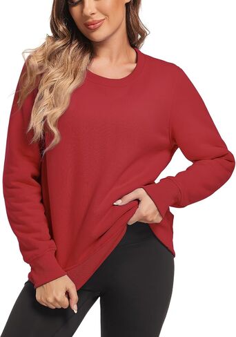 Women's Cotton Fleece Pullover Sweatshirts Sherpa Lined Crewneck Sweatshirts in Saudi Arabia