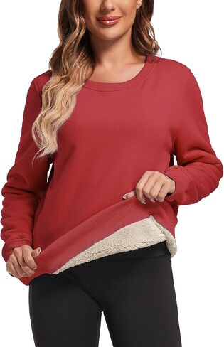 Women's Cotton Fleece Pullover Sweatshirts Sherpa Lined Crewneck Sweatshirts in Saudi Arabia
