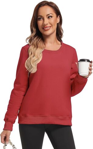 Women's Cotton Fleece Pullover Sweatshirts Sherpa Lined Crewneck Sweatshirts in Saudi Arabia