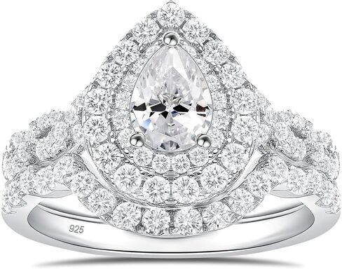 Newshe خواتم الزفاف للنساء مجموعة خاتم الخطوبة 925 الفضة الاسترليني 1.3ct الكمثرى الأبيض تشيكوسلوفاكيا حجم 5-10 in Saudi Arabia