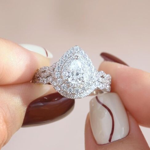 Newshe خواتم الزفاف للنساء مجموعة خاتم الخطوبة 925 الفضة الاسترليني 1.3ct الكمثرى الأبيض تشيكوسلوفاكيا حجم 5-10 in Saudi Arabia