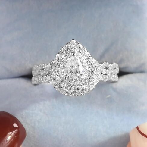 Newshe خواتم الزفاف للنساء مجموعة خاتم الخطوبة 925 الفضة الاسترليني 1.3ct الكمثرى الأبيض تشيكوسلوفاكيا حجم 5-10 in Saudi Arabia