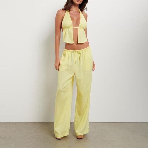 Mxiqqpltky Women Sexy 2 Piece Outfits Stripe Tie Up Halter Neck Sleeveless Backless Cut Out Top and Loose Pants Set Clubwear in Kuwait