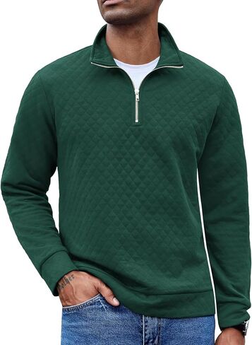 COOFANDY Men's Fashion Quarter Zip Pullover Mock Neck Long Sleeve Sweatshirt Casual Plaid Jacquard Polo Sweaters in Saudi Arabia