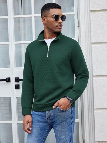 COOFANDY Men's Fashion Quarter Zip Pullover Mock Neck Long Sleeve Sweatshirt Casual Plaid Jacquard Polo Sweaters in Saudi Arabia