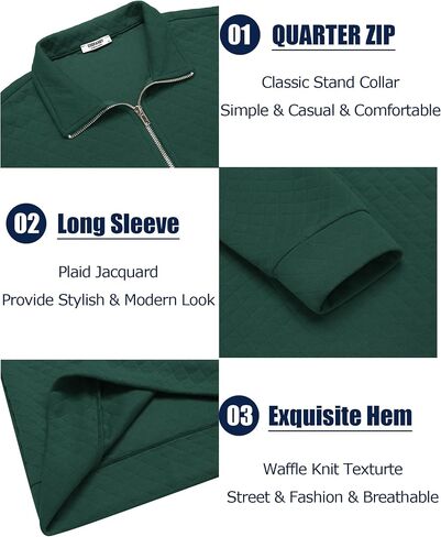 COOFANDY Men's Fashion Quarter Zip Pullover Mock Neck Long Sleeve Sweatshirt Casual Plaid Jacquard Polo Sweaters in Saudi Arabia