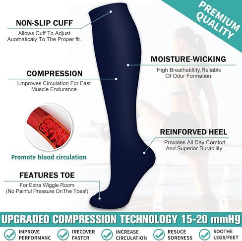 Bluemaple Compression Socks for Women & Men Circulation (6 Pairs) is Best Support for Athletic,Running,Pregnancy,Daily in Saudi Arabia