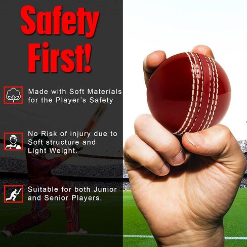 Soft Cricket Rubber Ball Set Indoor/Outdoor Play for Junior Youth Adult Training, Coaching, Practice Excellent Bounce with Durable Traditional Seams Stitched in Kuwait